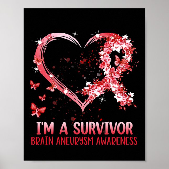 A Survivor Brain Aneurysm Awareness Burgundy Heart Poster (Front)