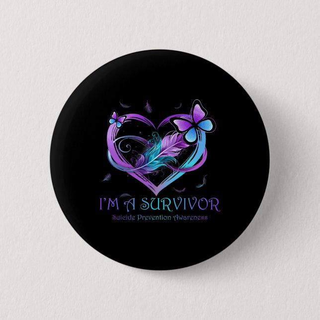A Survivor Butterfly Heart Suicide Prevention Awar Button (Front)