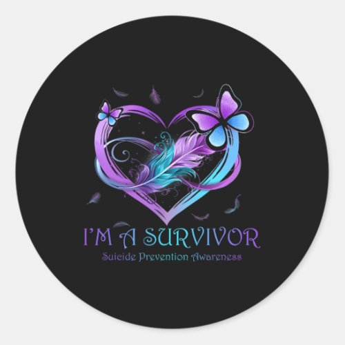 A Survivor Butterfly Heart Suicide Prevention Awar Classic Round Sticker