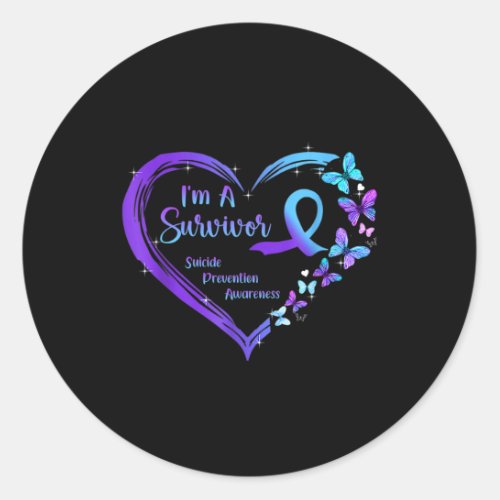 A Survivor Butterfly Heart Suicide Prevention Awar Classic Round Sticker