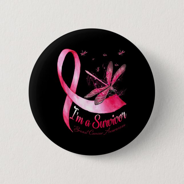A Survivor Dragonfly Breast Cancer Awareness  Button (Front)