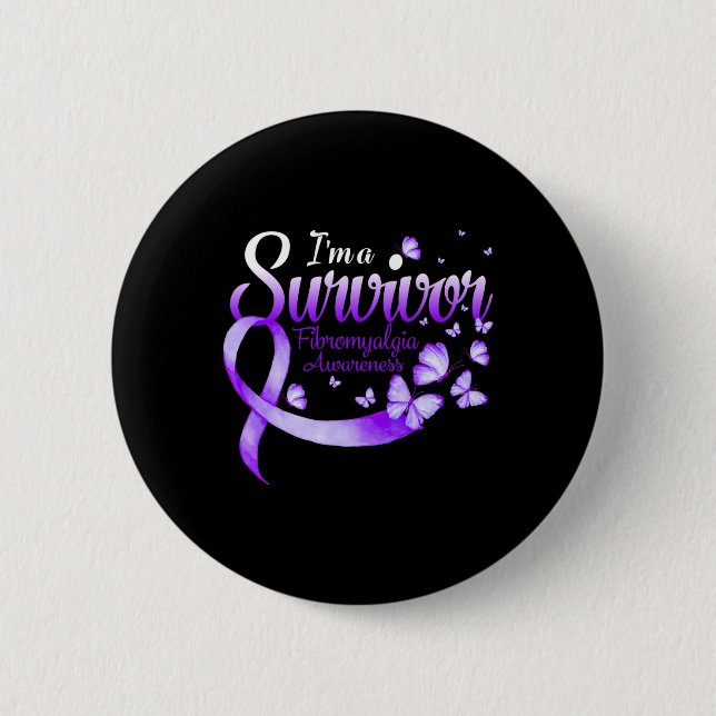 A Survivor Fibromyalgia Awareness Butterfly 1  Button (Front)