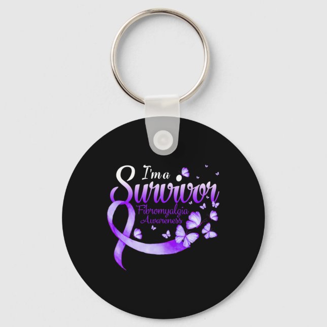 A Survivor Fibromyalgia Awareness Butterfly 1  Keychain (Front)