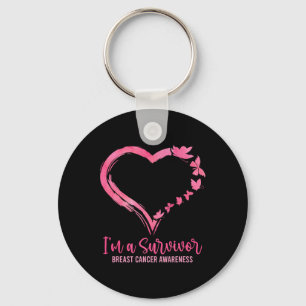 A Survivor Shirt Pink Butterfly Heart Breast Cance Keychain
