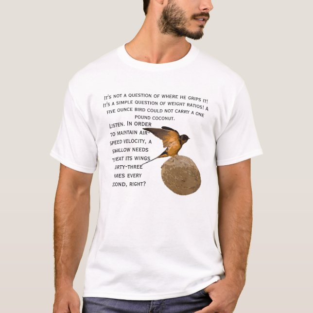 A Swallow carrying a Coconut! T-Shirt (Front)