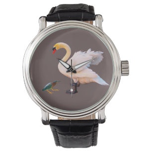 A swan and green heron Button Watch