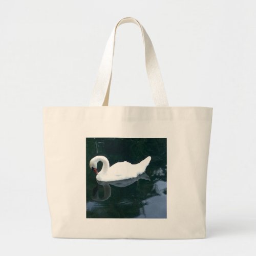 A Swan and Her Reflection Large Tote Bag
