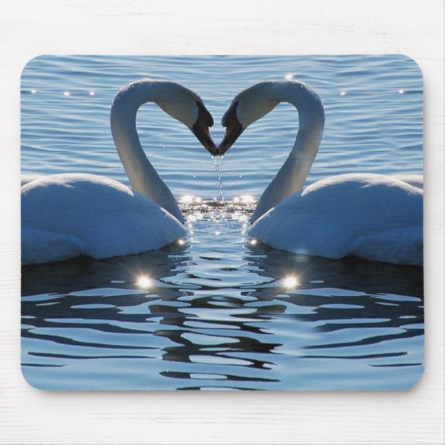 A Swan Heart Kiss, Reflections of Love Mouse Pad (Front)