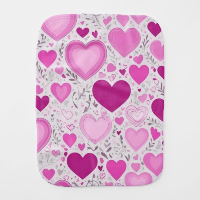 A sweet and charming pink hearts  baby burp cloth (Front)