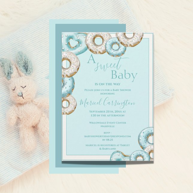A Sweet Baby Blue Donuts Watercolor Baby Shower Invitation (Creator Uploaded)