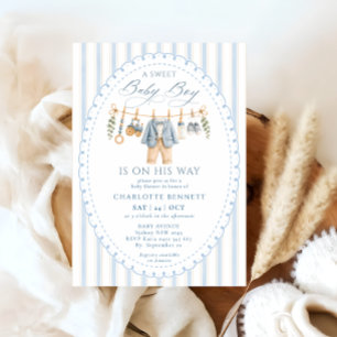 A Sweet Baby Boy Clothes Baby Shower Invitation