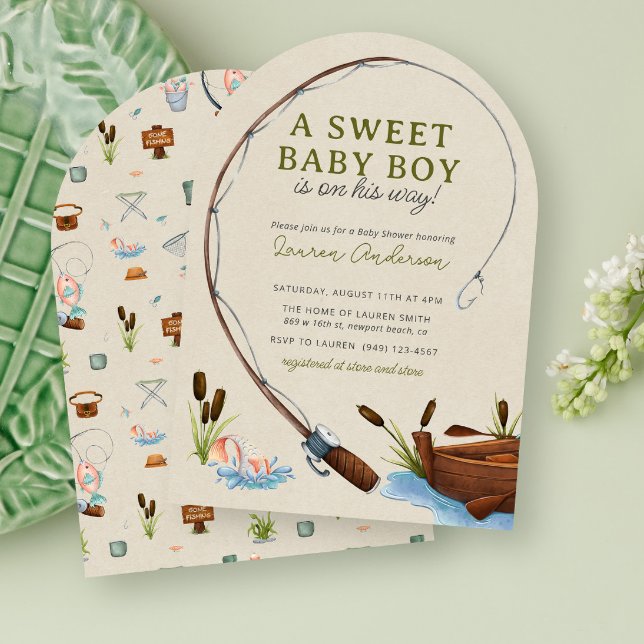 A Sweet Baby Boy Fisherman Watercolor Baby Shower Invitation (Creator Uploaded)