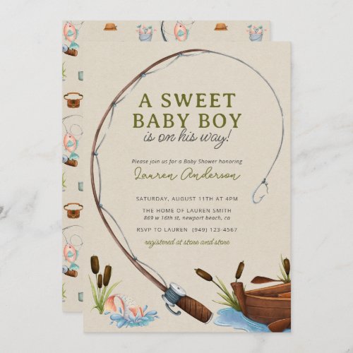 A Sweet Baby Boy Fisherman Watercolor Baby Shower Invitation