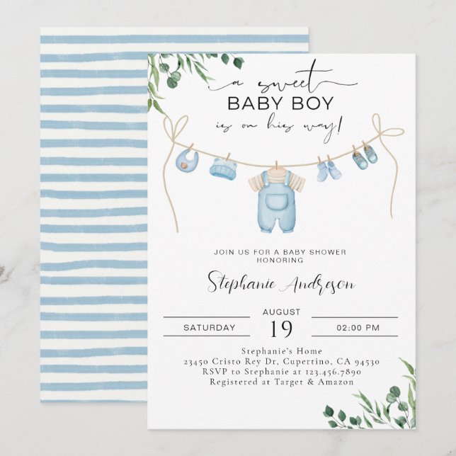 A sweet baby boy is on his way Laundry Blue  Invitation (Front/Back)