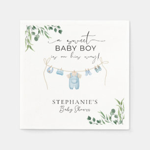 A sweet baby boy is on his way Laundry Blue Napkins