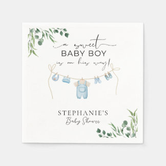 A sweet baby boy is on his way Laundry Blue Napkins
