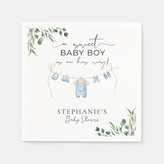 A sweet baby boy is on his way Laundry Blue  Napkins (Front)
