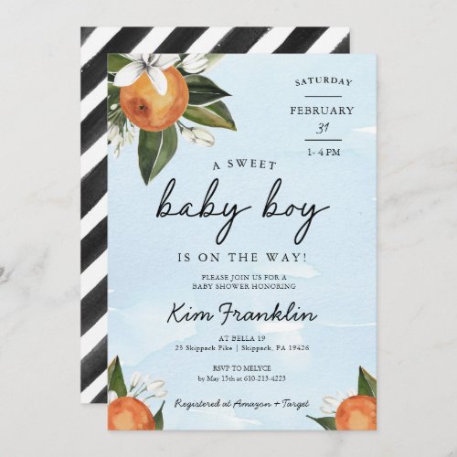 A Sweet Baby Boy is on the Way Clementine Orange I Invitation