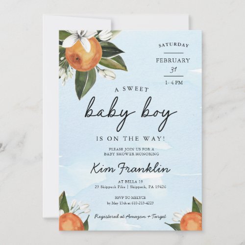 A Sweet Baby Boy is on the Way Clementine Orange Invitation
