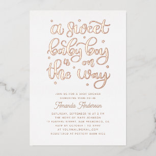 A sweet baby boy is on the way. Gold baby shower Foil Invitation