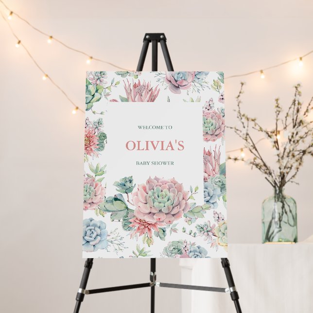 A Sweet Baby Girl Desert Floral Baby Shower Sign (In Situ (Stand))