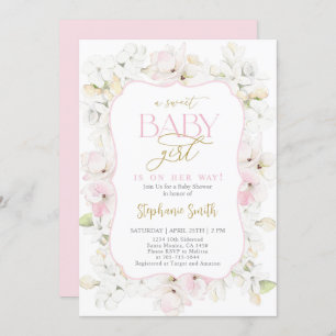 A sweet Baby Girl Hydrangea Baby Shower Invitation