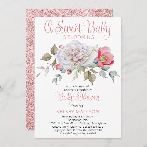 A Sweet Baby Is Blooming Drive Through Baby Shower Invitation