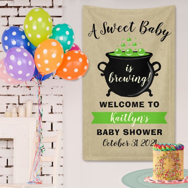 A Sweet Baby Is Brewing Halloween Baby Shower Banner (Creator Uploaded)
