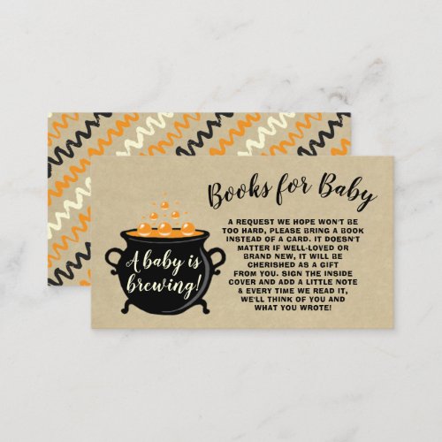 A Sweet Baby Is Brewing Halloween Baby Shower Book Enclosure Card