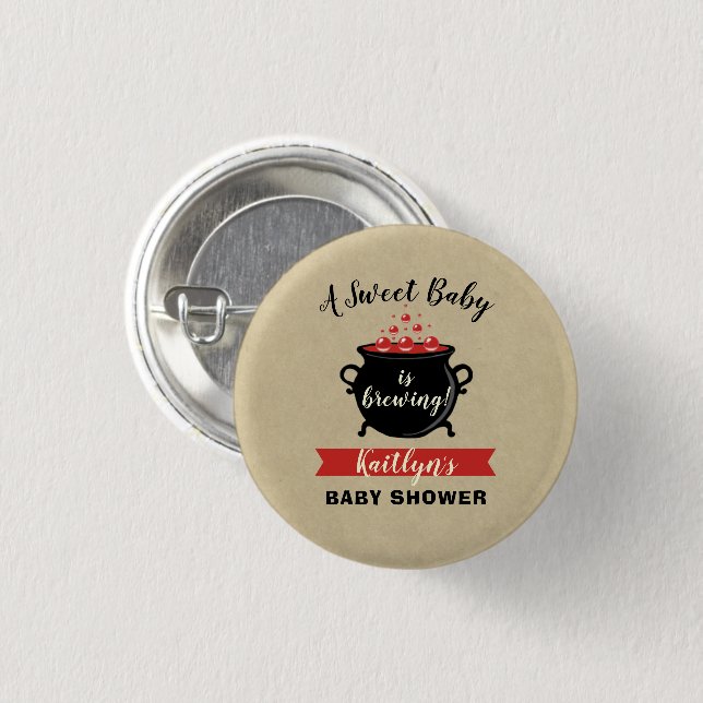 A Sweet Baby Is Brewing Halloween Baby Shower Button (Front & Back)