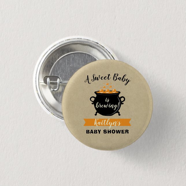 A Sweet Baby Is Brewing Halloween Baby Shower Button (Front & Back)