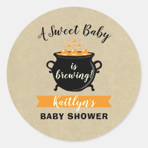 A Sweet Baby Is Brewing Halloween Baby Shower Classic Round Sticker