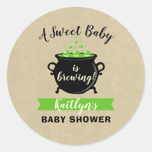 A Sweet Baby Is Brewing Halloween Baby Shower Classic Round Sticker