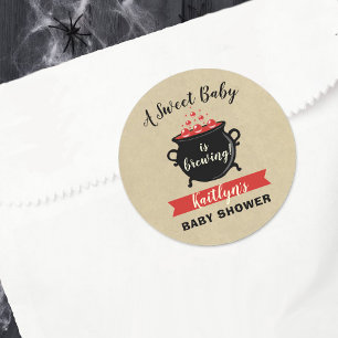 A Sweet Baby Is Brewing Halloween Baby Shower Classic Round Sticker