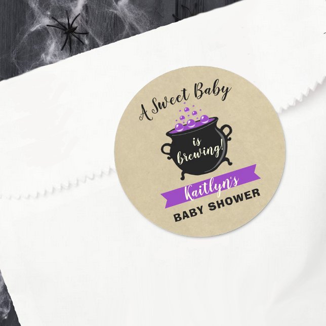 A Sweet Baby Is Brewing Halloween Baby Shower Classic Round Sticker (Creator Uploaded)