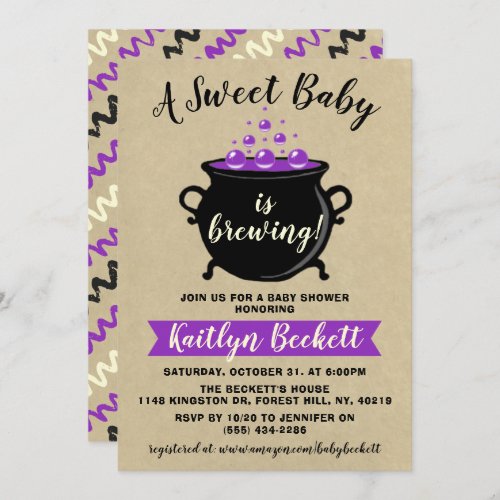 A Sweet Baby Is Brewing Halloween Baby Shower Invitation