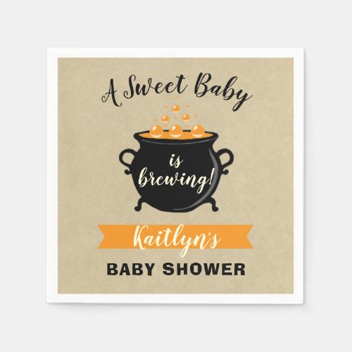 A Sweet Baby Is Brewing Halloween Baby Shower Napkins