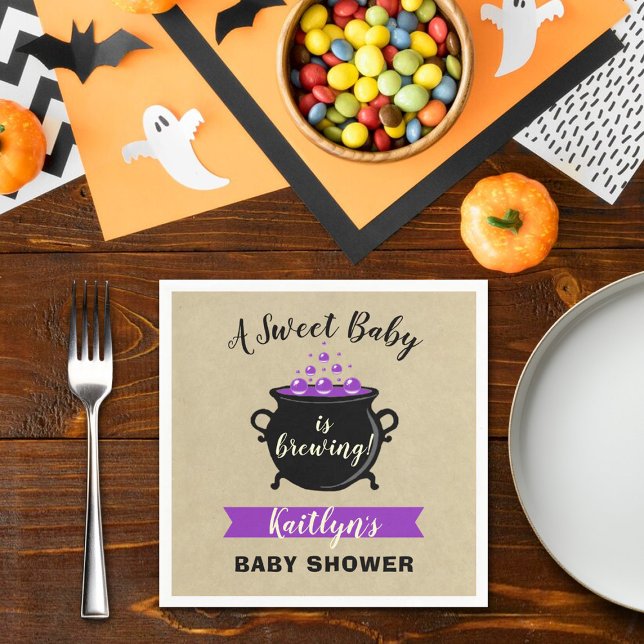 A Sweet Baby Is Brewing Halloween Baby Shower Napkins (Creator Uploaded)