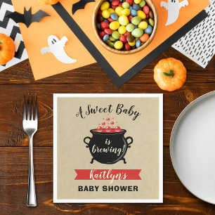 A Sweet Baby Is Brewing Halloween Baby Shower Napkins