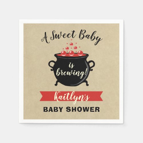 A Sweet Baby Is Brewing Halloween Baby Shower Napkins