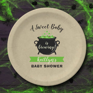A Sweet Baby Is Brewing Halloween Baby Shower Paper Plates