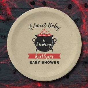 A Sweet Baby Is Brewing Halloween Baby Shower Paper Plates