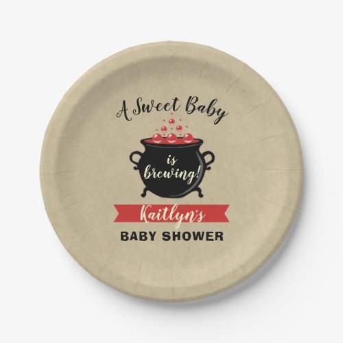 A Sweet Baby Is Brewing Halloween Baby Shower Paper Plates