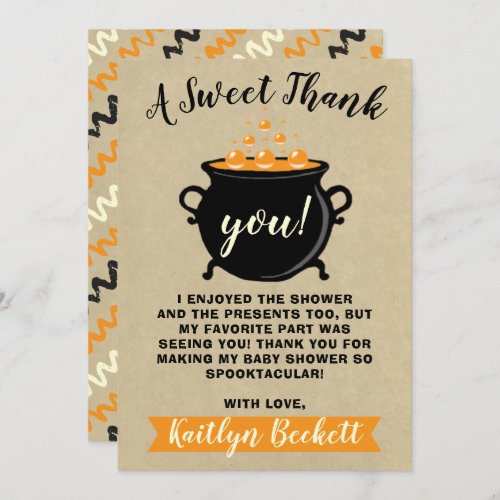 A Sweet Baby Is Brewing Halloween Baby Shower Thank You Card