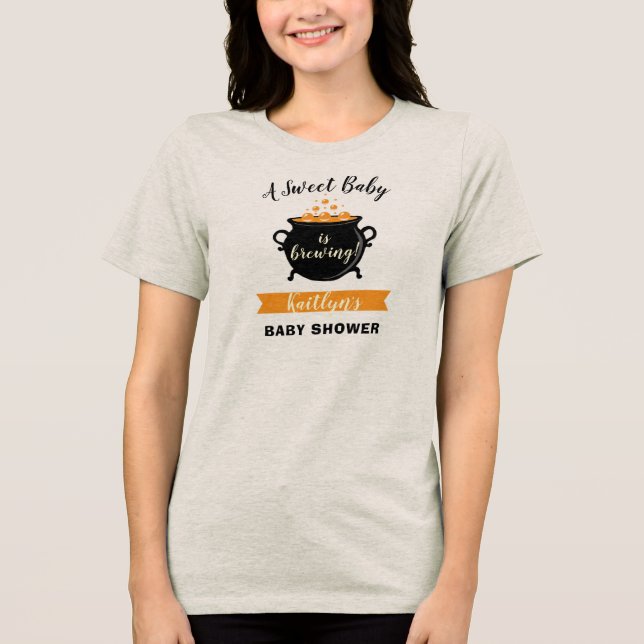 A Sweet Baby Is Brewing Halloween Baby Shower Tri-Blend Shirt (Front)