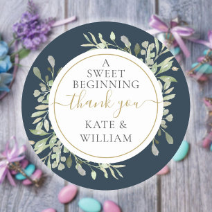 A Sweet Beginning Deep Sea Greenery Wedding Favor Classic Round Sticker