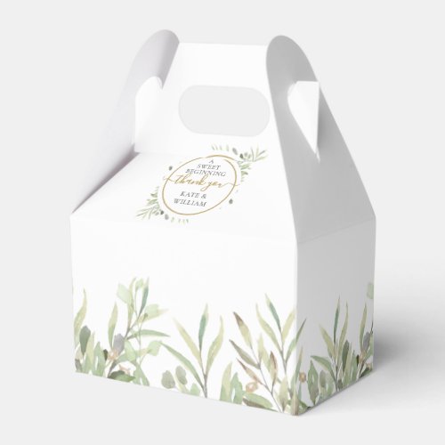 A Sweet Beginning Gold Thank You Greenery Wedding Favor Boxes