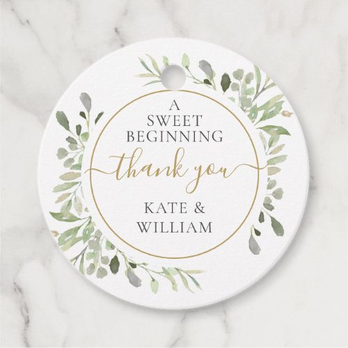 A Sweet Beginning Greenery Wedding Gold Thank You Favor Tags