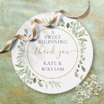 A Sweet Beginning Greenery Wedding Gold Thank You Favor Tags<br><div class="desc">Featuring delicate watercolor greenery leaves,  this chic botanical thank you favor tag can be personalized with your special wedding day message and names. Designed by Thisisnotme©</div>