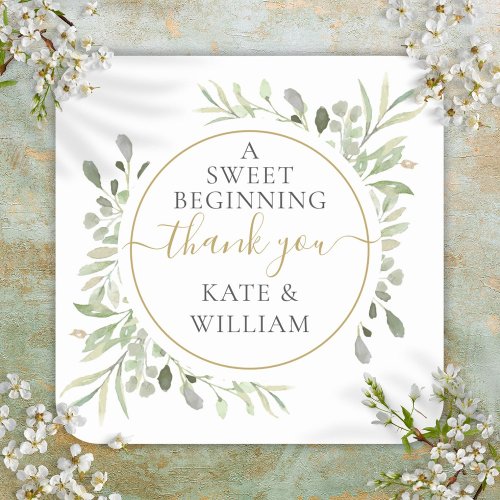A Sweet Beginning Greenery Wedding Thank You Favor Square Sticker